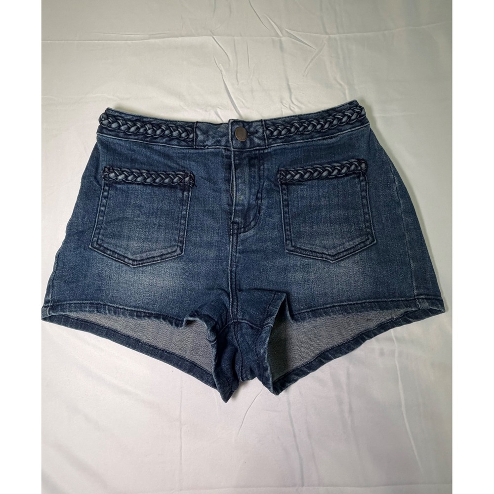 House of Harlow 1960 Braided Denim Shorts Blue 27 Boho Festival Chic Summer Wear